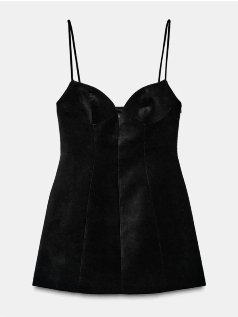 Zara Women’s V Neck Short Strappy Black Velvet Voluminous Hem Mini Dress Size S - Picture 3 of 5